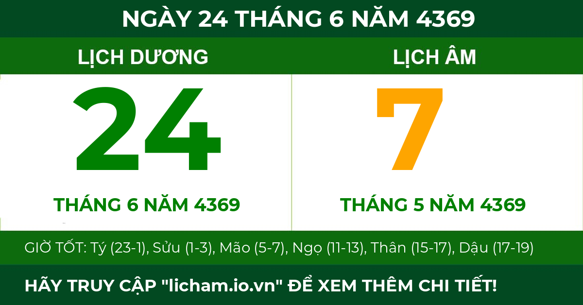lịch âm ngày 24 tháng 6 năm 4369