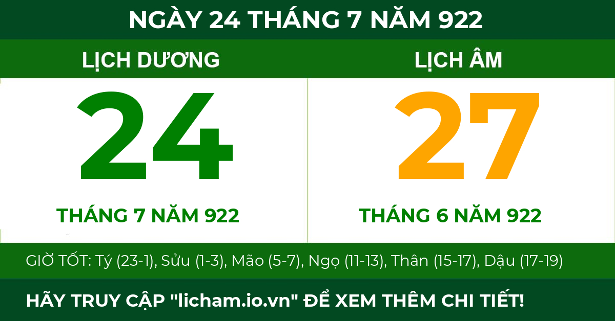 lịch âm ngày 24 tháng 7 năm 922
