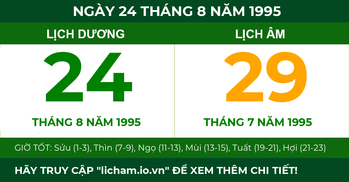 lịch âm ngày 24 tháng 8 năm 1995