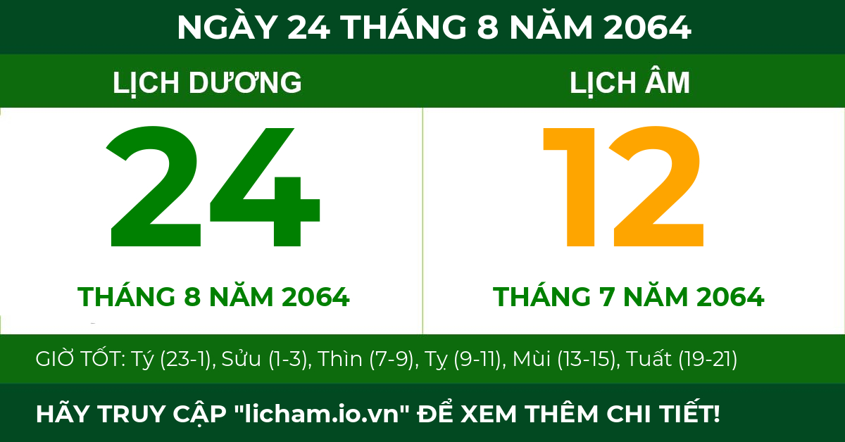 lịch âm ngày 24 tháng 8 năm 2064