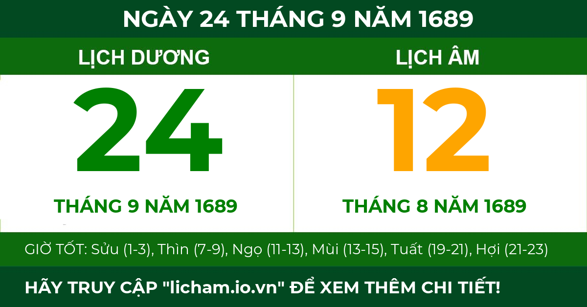 lịch âm ngày 24 tháng 9 năm 1689