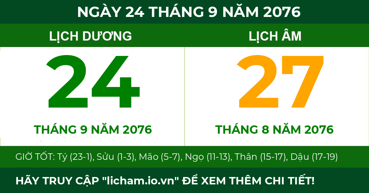 lịch âm ngày 24 tháng 9 năm 2076