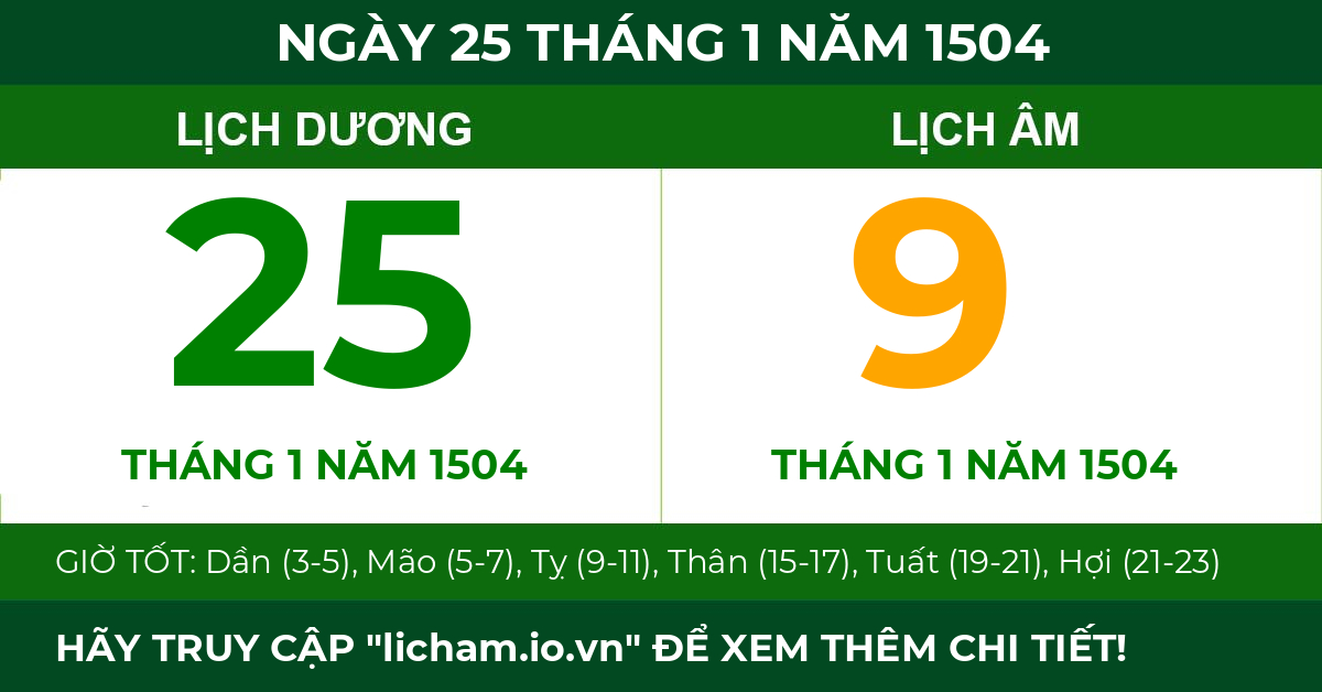 lịch âm ngày 25 tháng 1 năm 1504