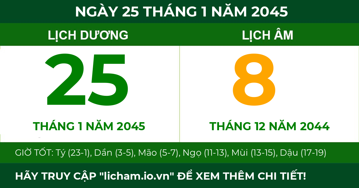 lịch âm ngày 25 tháng 1 năm 2045