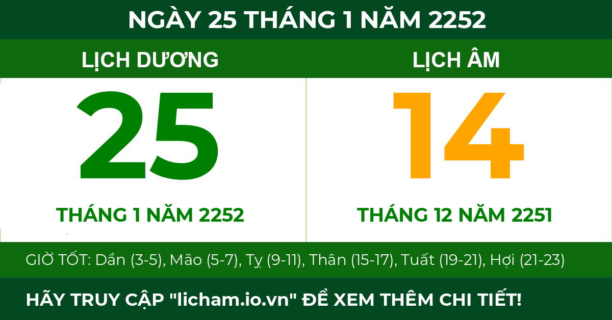 lịch âm ngày 25 tháng 1 năm 2252