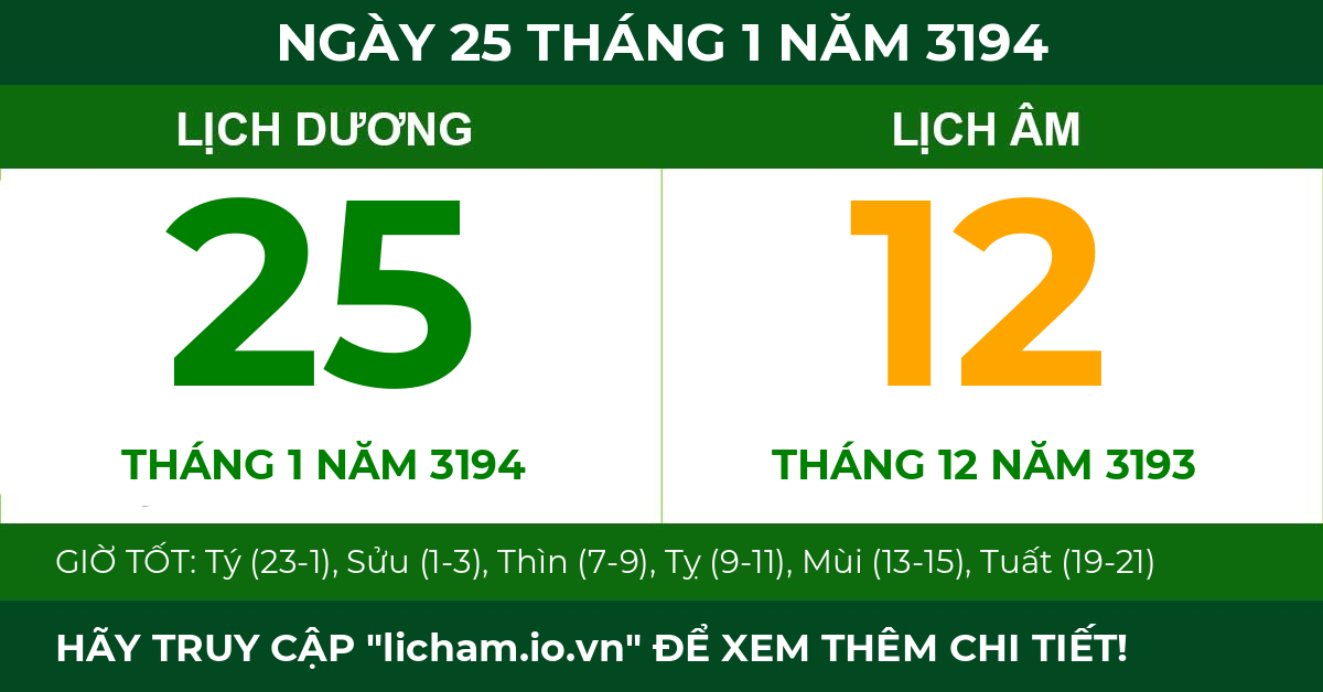 lịch âm ngày 25 tháng 1 năm 3194