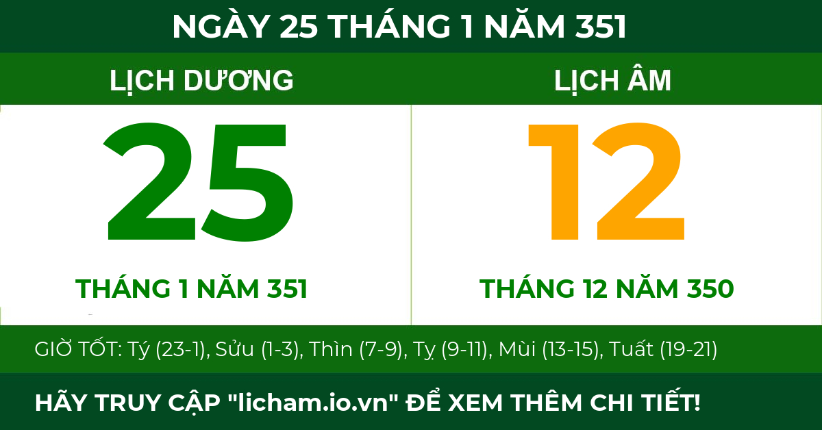 lịch âm ngày 25 tháng 1 năm 351