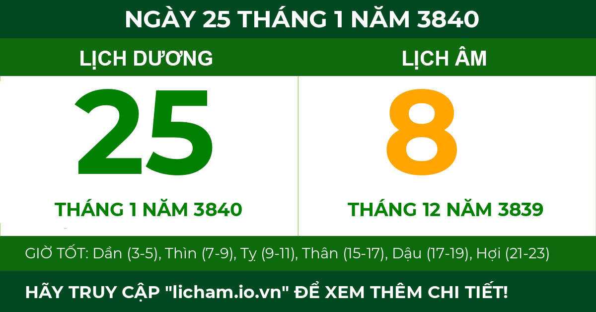 lịch âm ngày 25 tháng 1 năm 3840