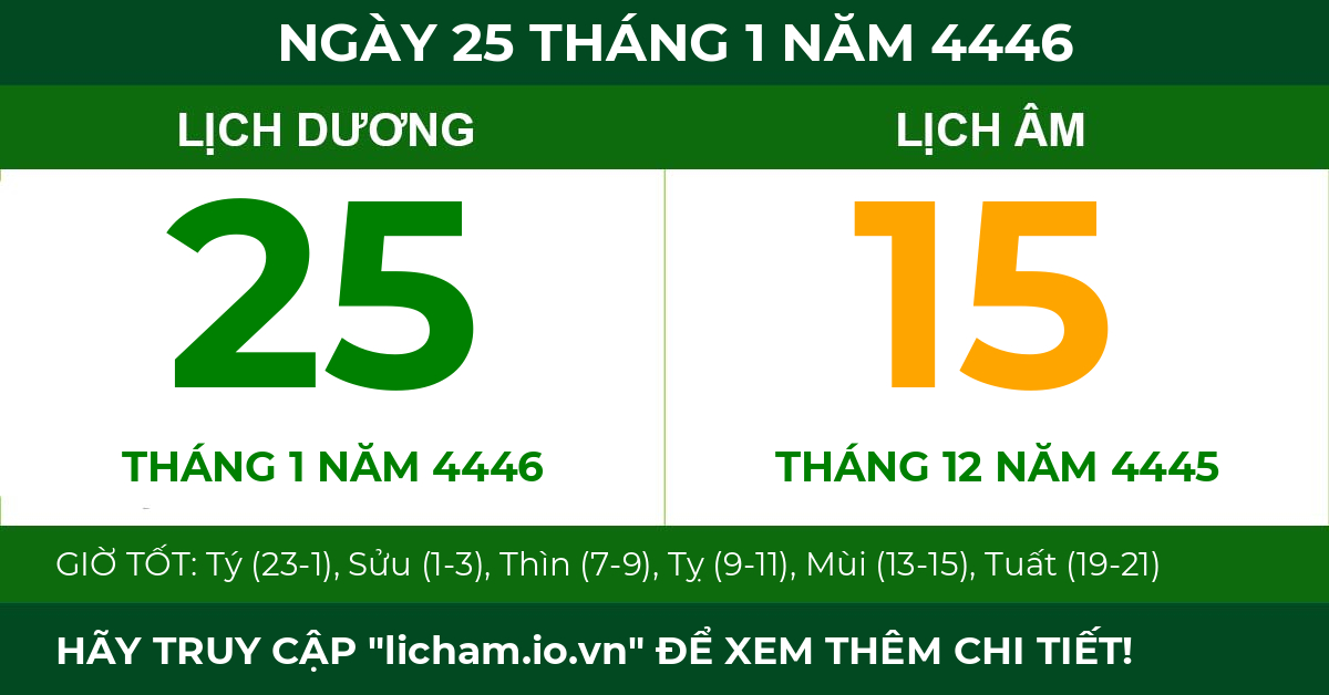 lịch âm ngày 25 tháng 1 năm 4446