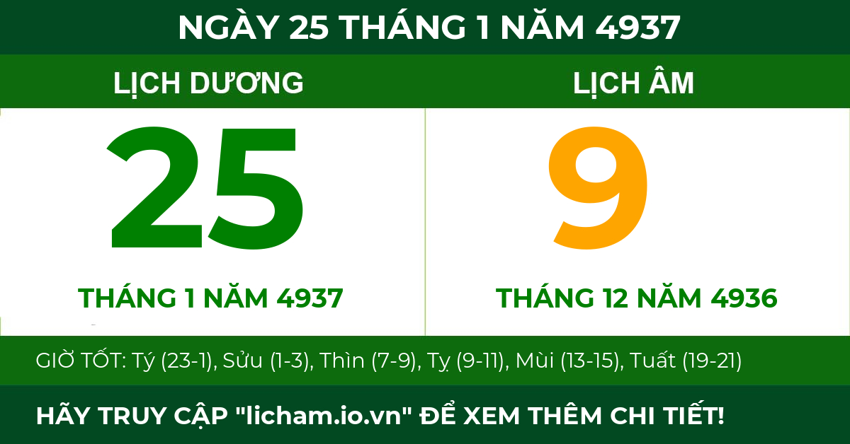 lịch âm ngày 25 tháng 1 năm 4937