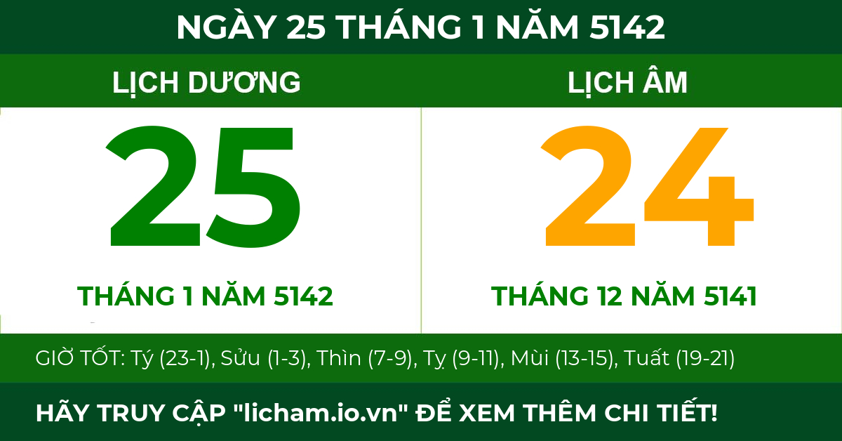 lịch âm ngày 25 tháng 1 năm 5142