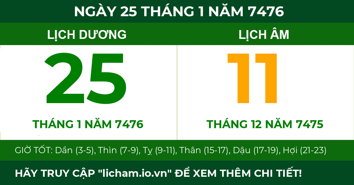 lịch âm ngày 25 tháng 1 năm 7476