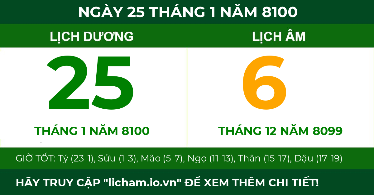lịch âm ngày 25 tháng 1 năm 8100
