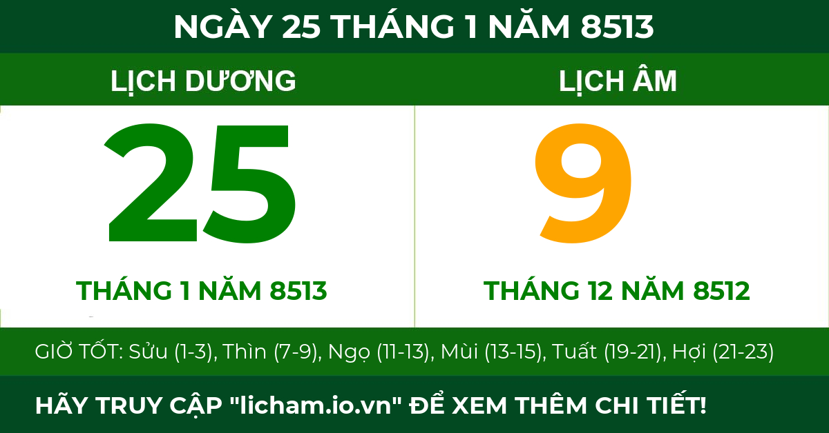 lịch âm ngày 25 tháng 1 năm 8513