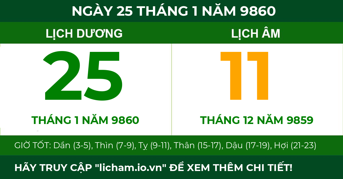 lịch âm ngày 25 tháng 1 năm 9860