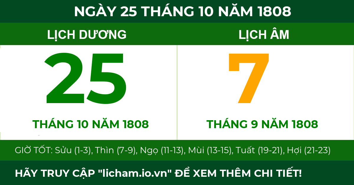 lịch âm ngày 25 tháng 10 năm 1808