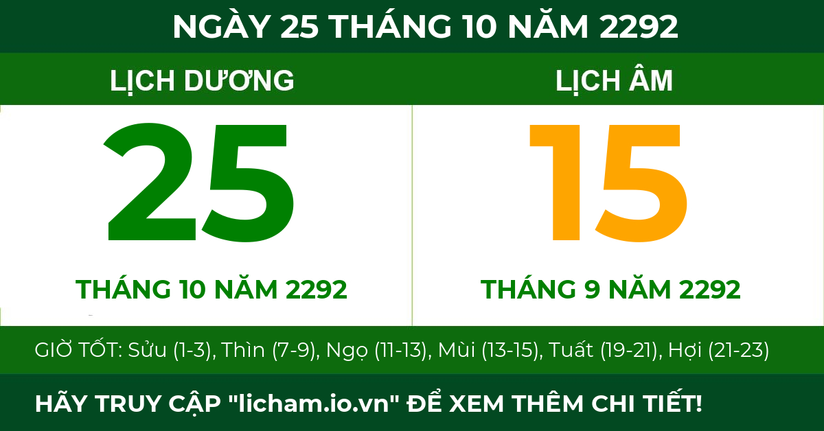 lịch âm ngày 25 tháng 10 năm 2292