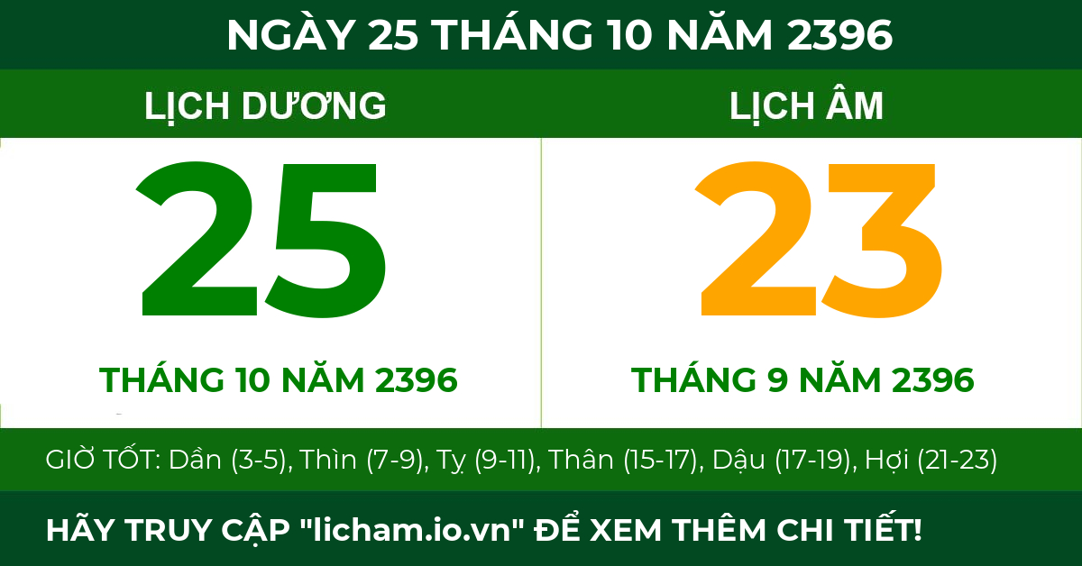 lịch âm ngày 25 tháng 10 năm 2396