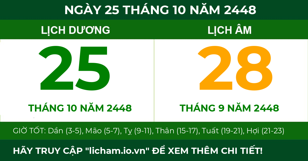 lịch âm ngày 25 tháng 10 năm 2448