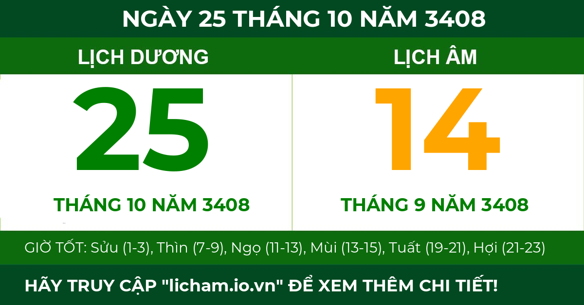 lịch âm ngày 25 tháng 10 năm 3408