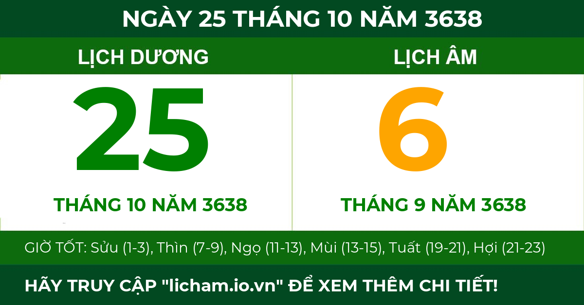 lịch âm ngày 25 tháng 10 năm 3638