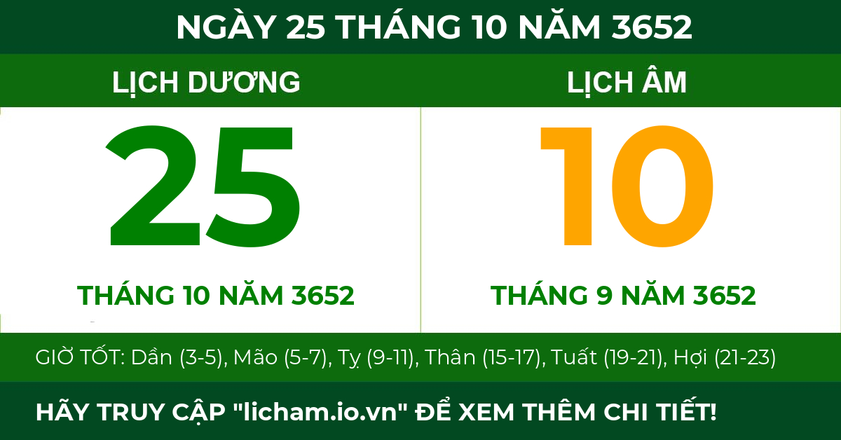 lịch âm ngày 25 tháng 10 năm 3652