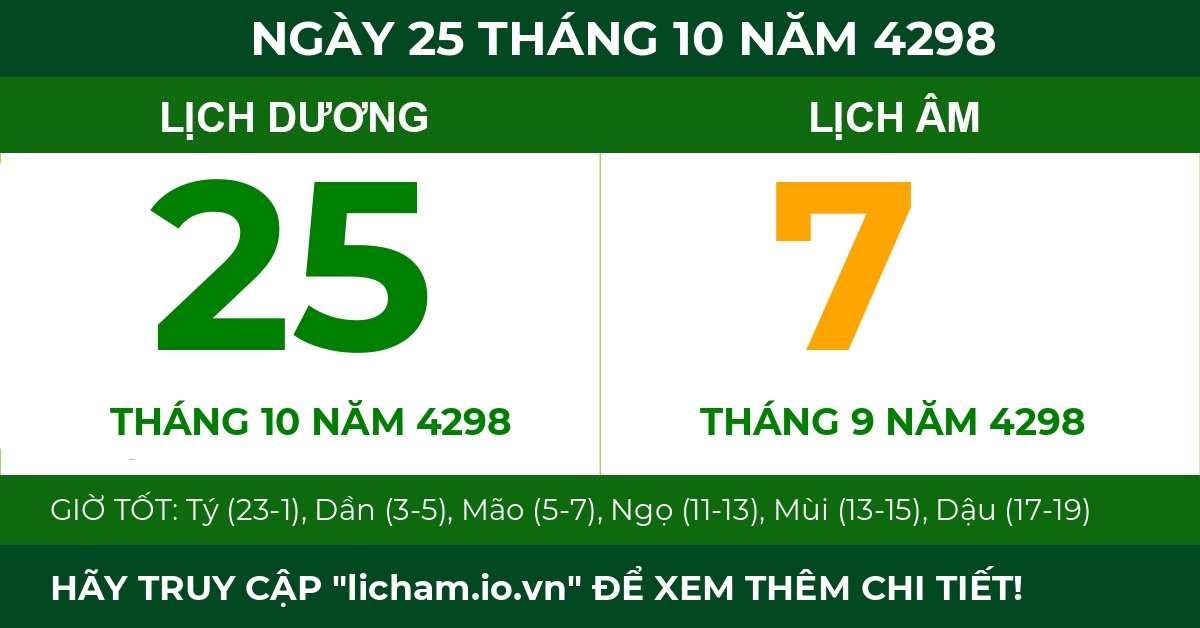 lịch âm ngày 25 tháng 10 năm 4298