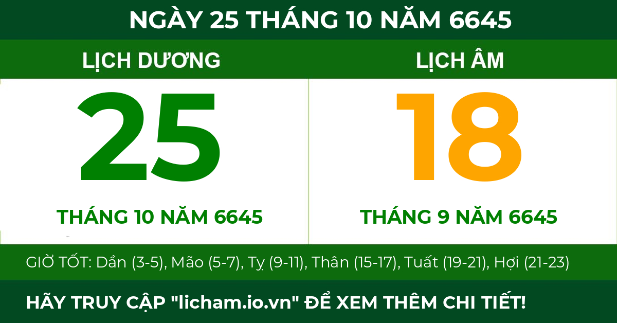 lịch âm ngày 25 tháng 10 năm 6645