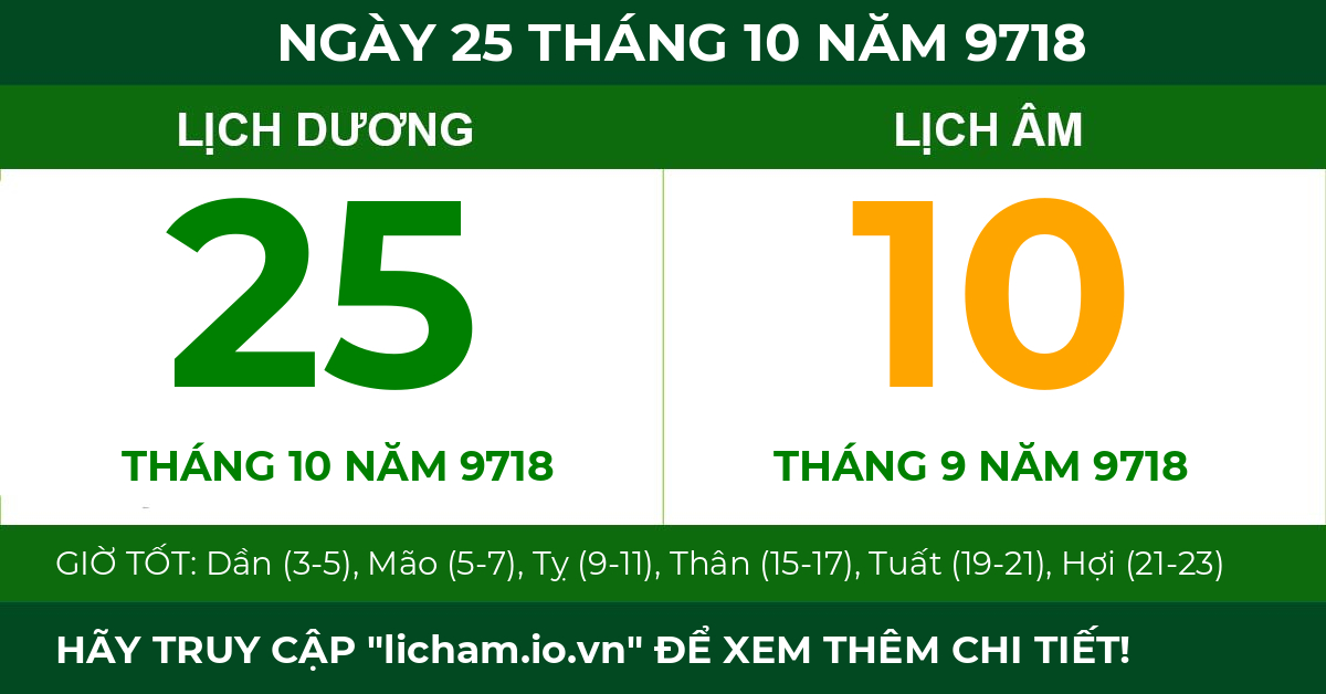 lịch âm ngày 25 tháng 10 năm 9718