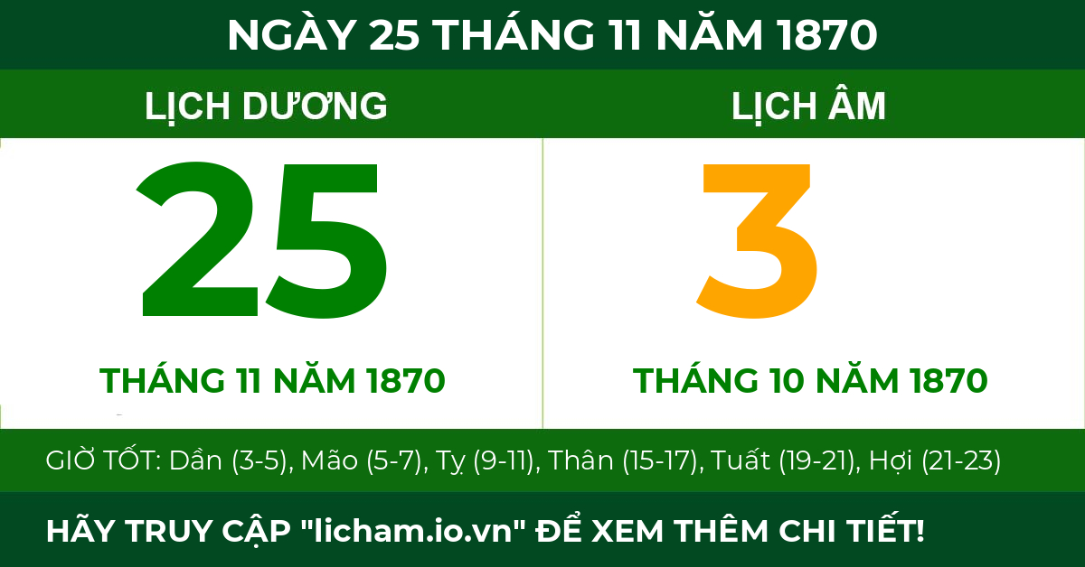 lịch âm ngày 25 tháng 11 năm 1870