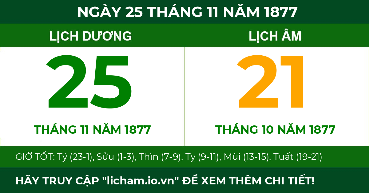 lịch âm ngày 25 tháng 11 năm 1877