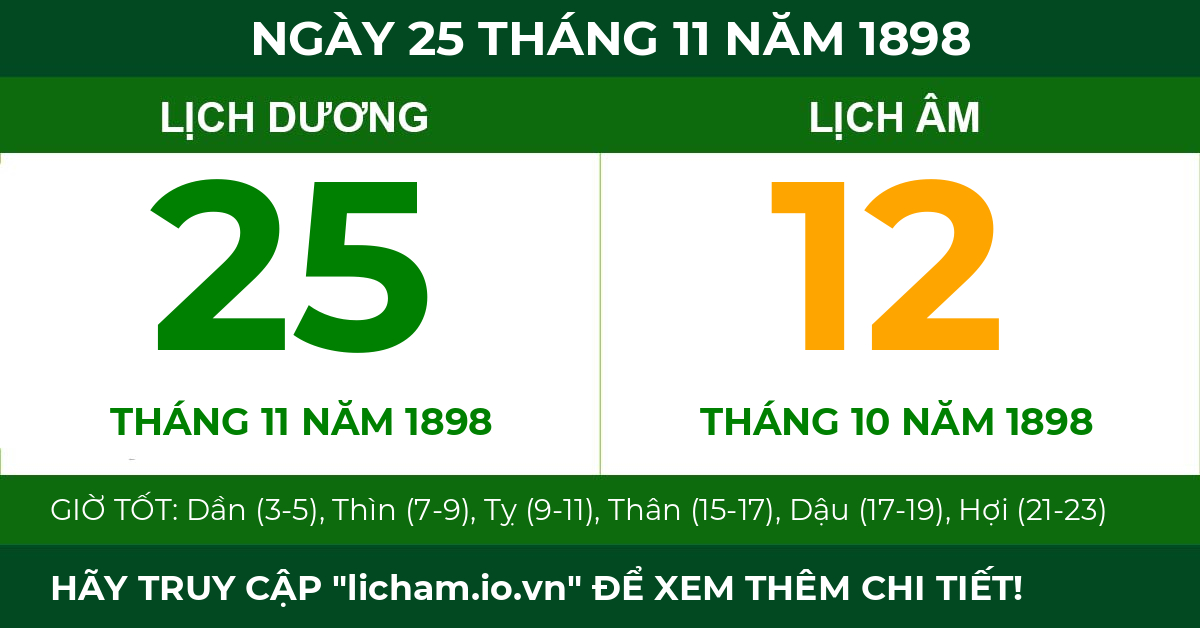 lịch âm ngày 25 tháng 11 năm 1898