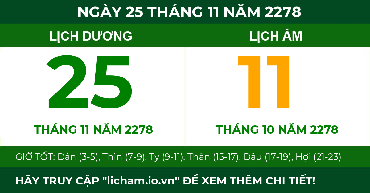 lịch âm ngày 25 tháng 11 năm 2278