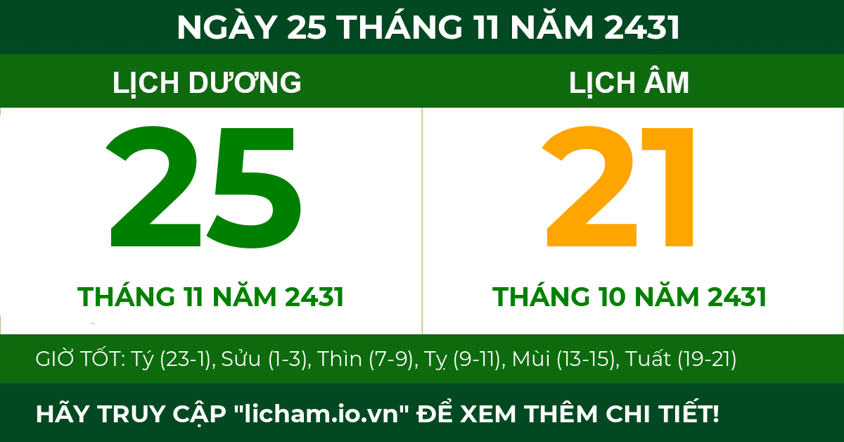 lịch âm ngày 25 tháng 11 năm 2431