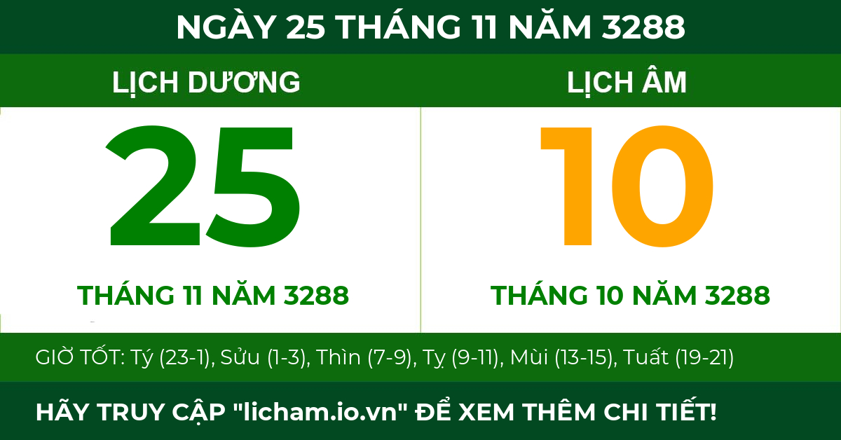 lịch âm ngày 25 tháng 11 năm 3288