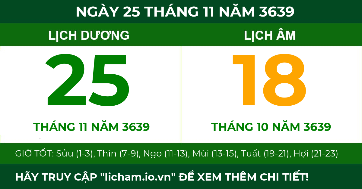 lịch âm ngày 25 tháng 11 năm 3639