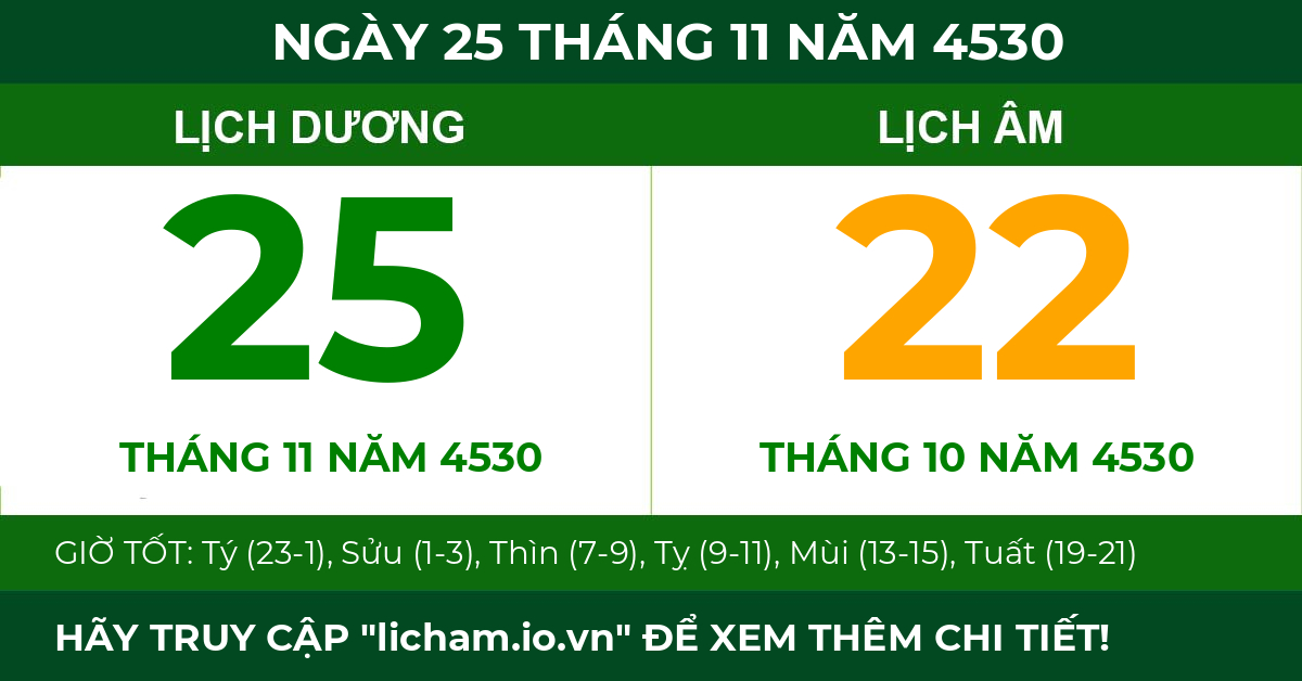 lịch âm ngày 25 tháng 11 năm 4530
