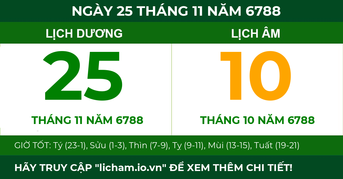 lịch âm ngày 25 tháng 11 năm 6788