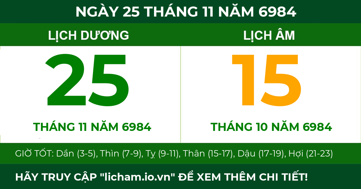 lịch âm ngày 25 tháng 11 năm 6984