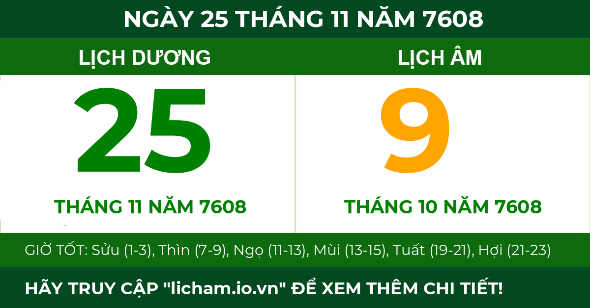 lịch âm ngày 25 tháng 11 năm 7608