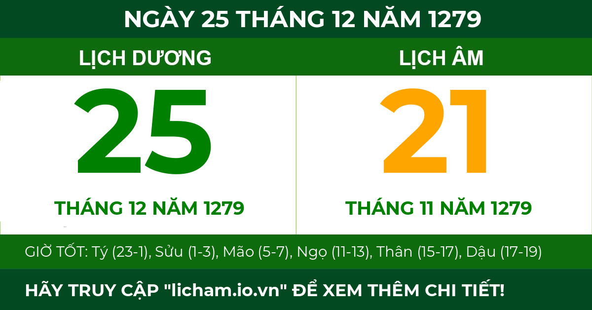 lịch âm ngày 25 tháng 12 năm 1279