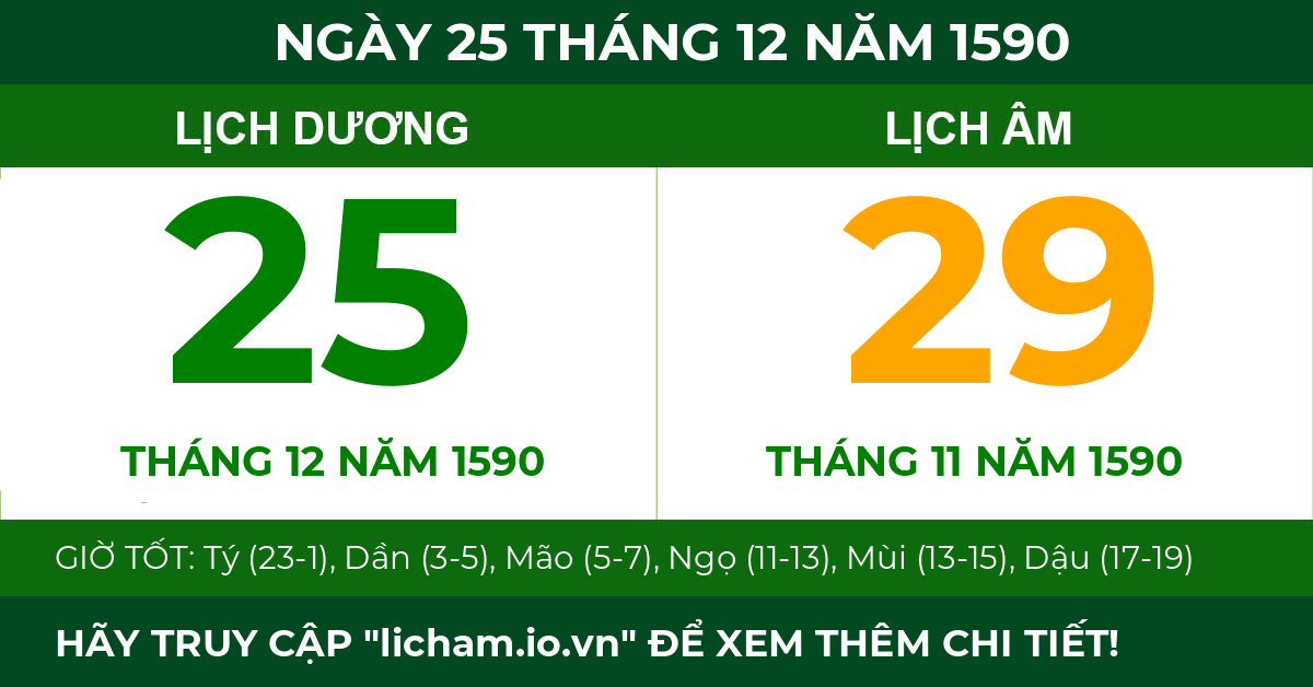 lịch âm ngày 25 tháng 12 năm 1590