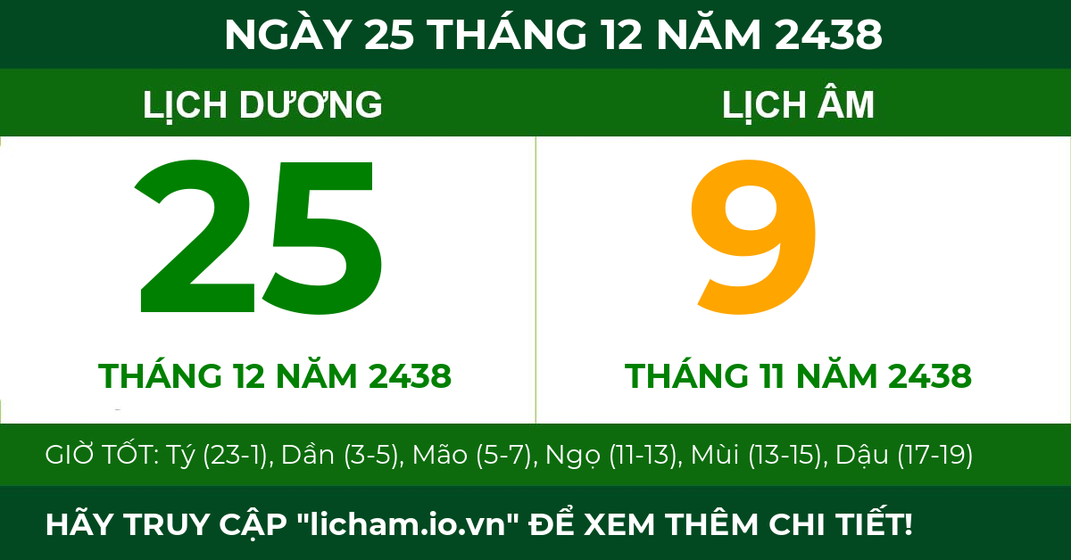lịch âm ngày 25 tháng 12 năm 2438