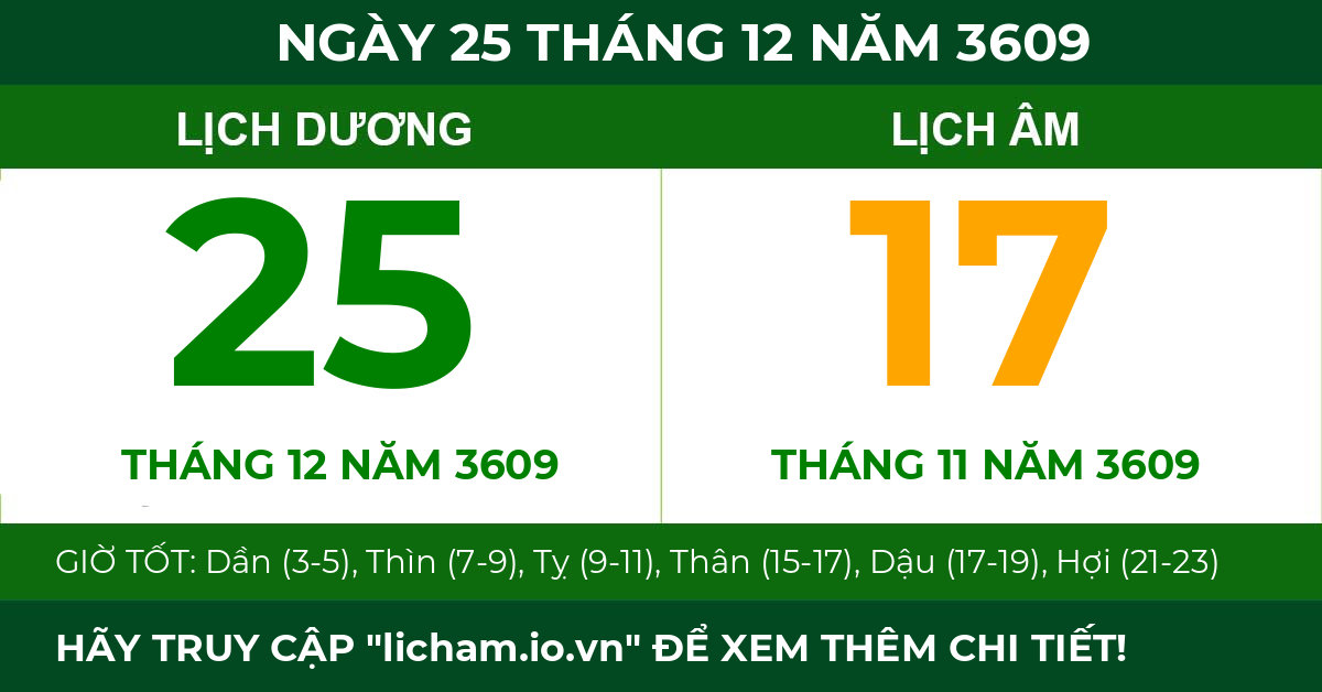 lịch âm ngày 25 tháng 12 năm 3609