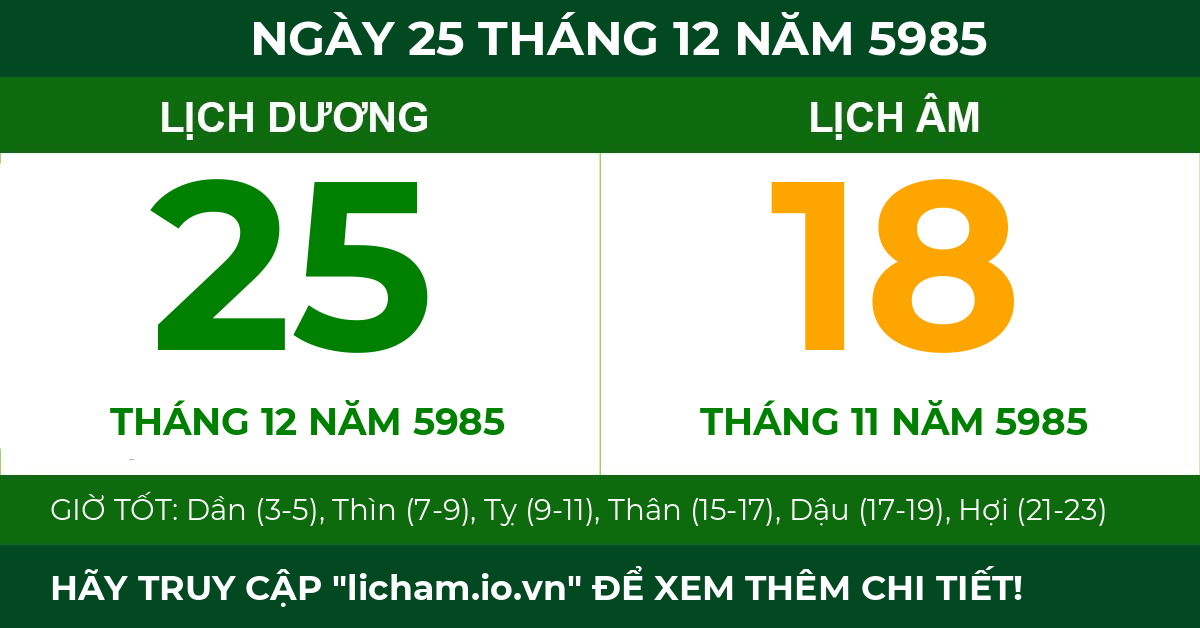 lịch âm ngày 25 tháng 12 năm 5985