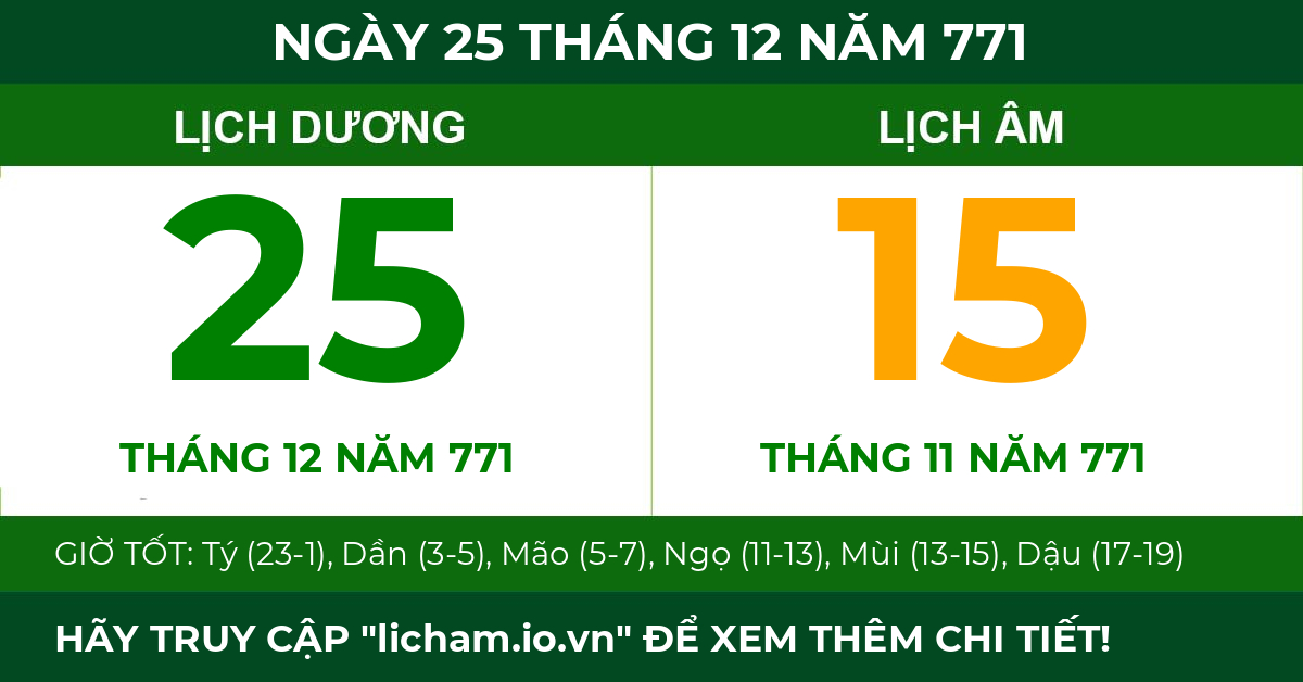 lịch âm ngày 25 tháng 12 năm 771