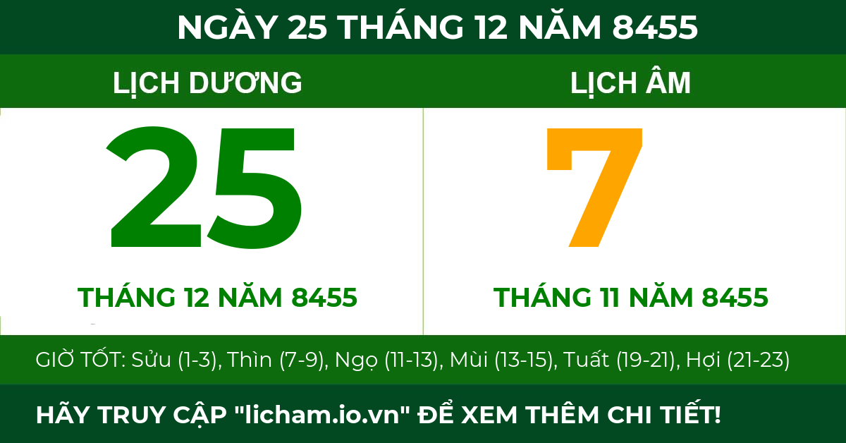 lịch âm ngày 25 tháng 12 năm 8455