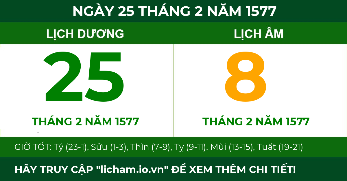 lịch âm ngày 25 tháng 2 năm 1577