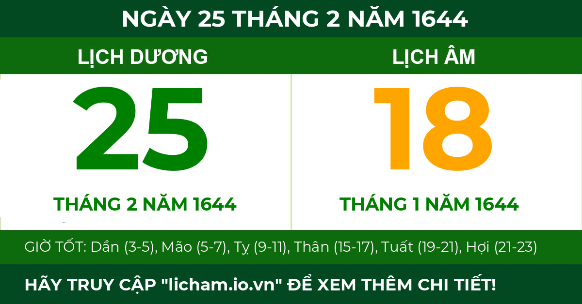 lịch âm ngày 25 tháng 2 năm 1644