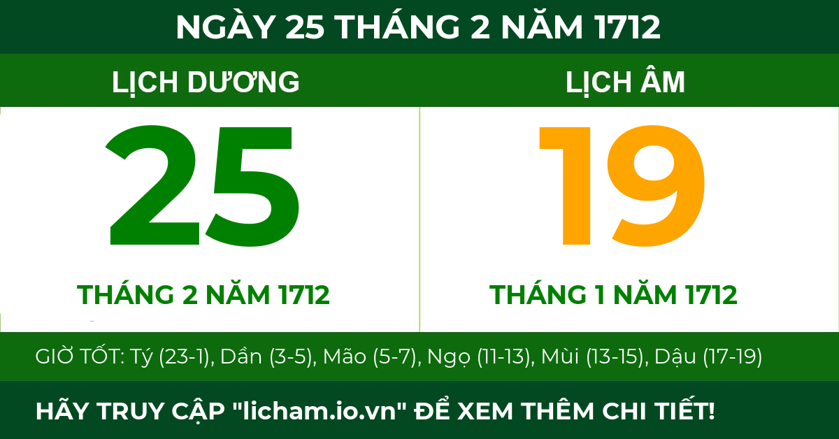 lịch âm ngày 25 tháng 2 năm 1712
